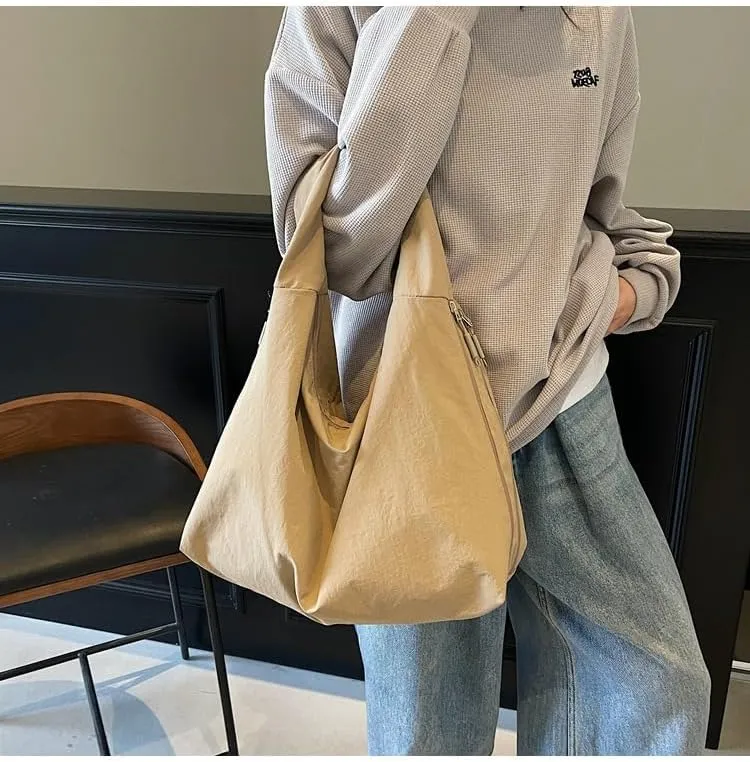 Women's Slouchy Crescent Hobo Bag Small Nylon Draped Tote Shoulder Dumpling Moon Bag Work Travel Handbags