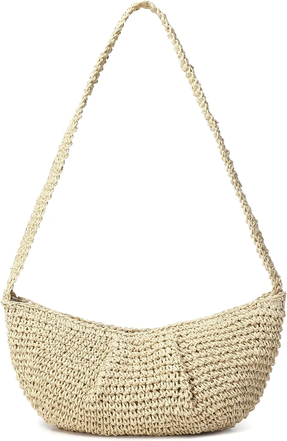 Women's Small Handmade Woven Straw Summer Beach Crescent Hobo Crossbody Bag