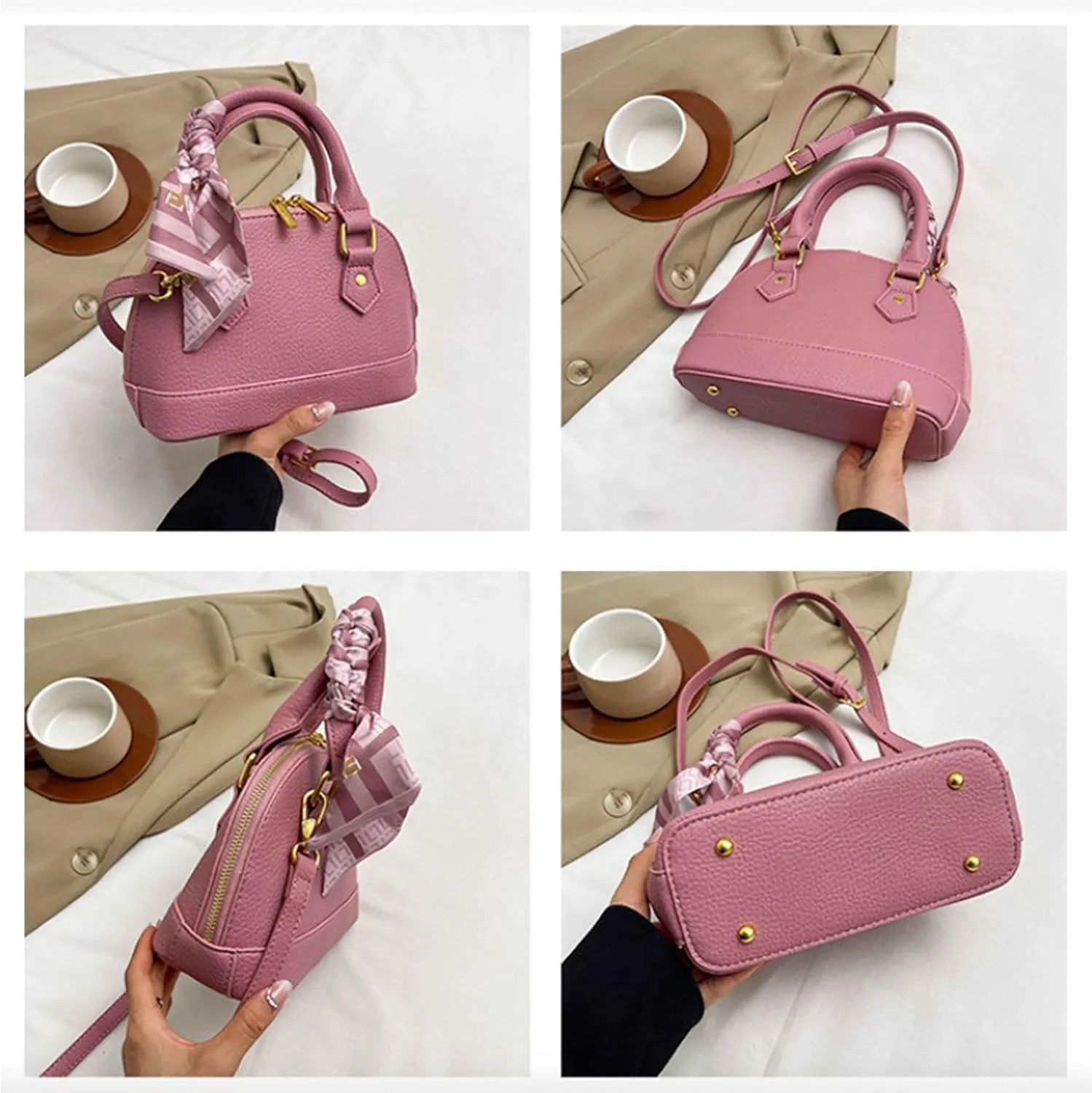 Women's Small Satchel Purse, Classic Double Zip Top Handle Dome Bag with Cute Bow Bag,Gift for Women and Girls
