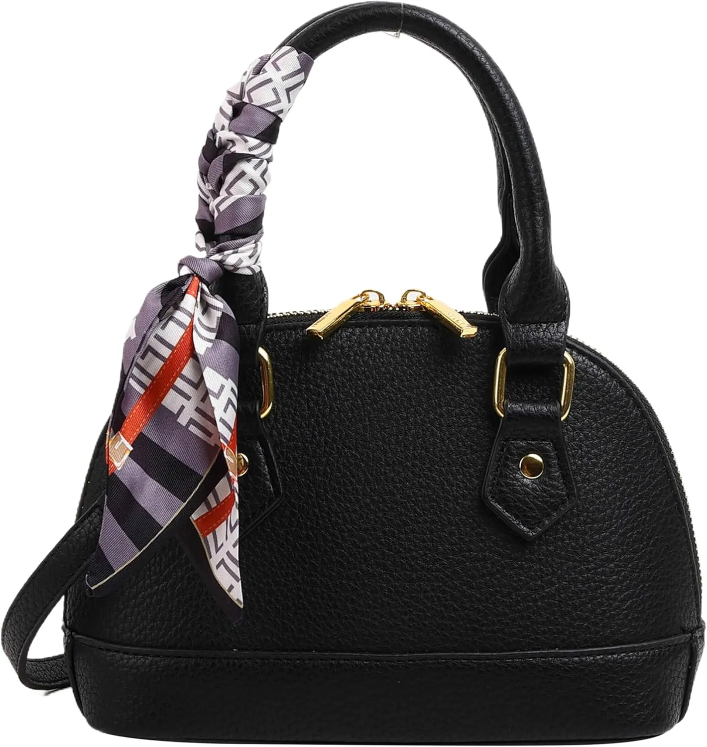 Women's Small Satchel Purse, Classic Double Zip Top Handle Dome Bag with Cute Bow Bag,Gift for Women and Girls