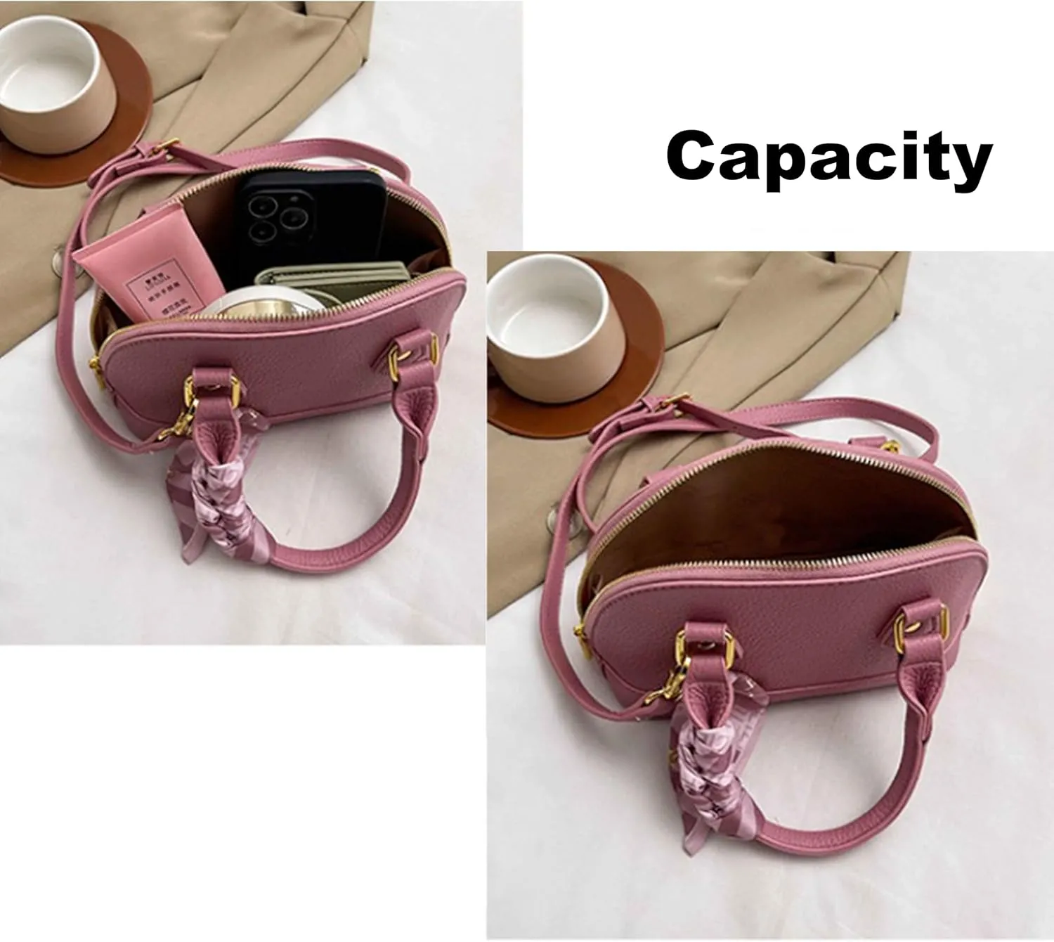 Women's Small Satchel Purse, Classic Double Zip Top Handle Dome Bag with Cute Bow Bag,Gift for Women and Girls