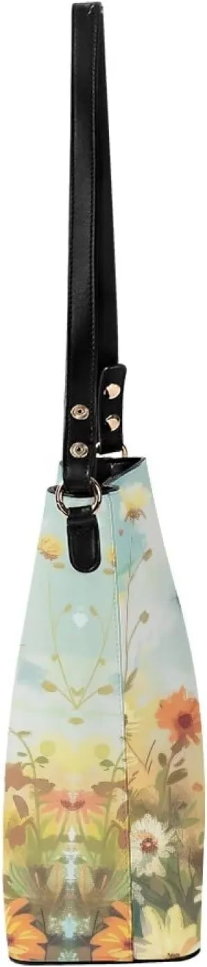 Women's Soft Leather Bucket Tote Bag Retro Hobo Handbag for Outdoors