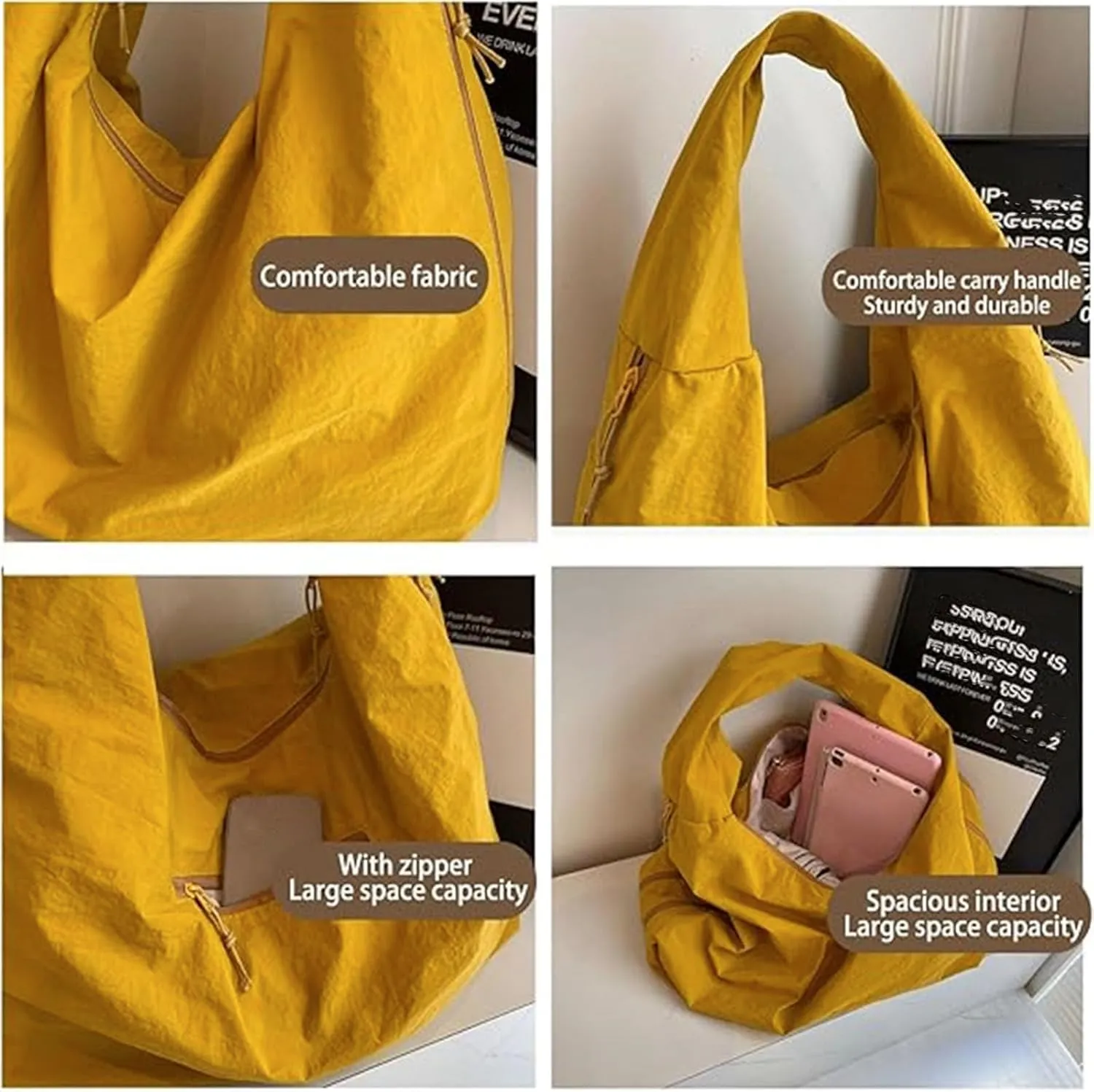 Women's Solid Color Textured Draped Tote Bag, Big Capacity Minimalist Versatile Shoulder Bag,New and Versatile