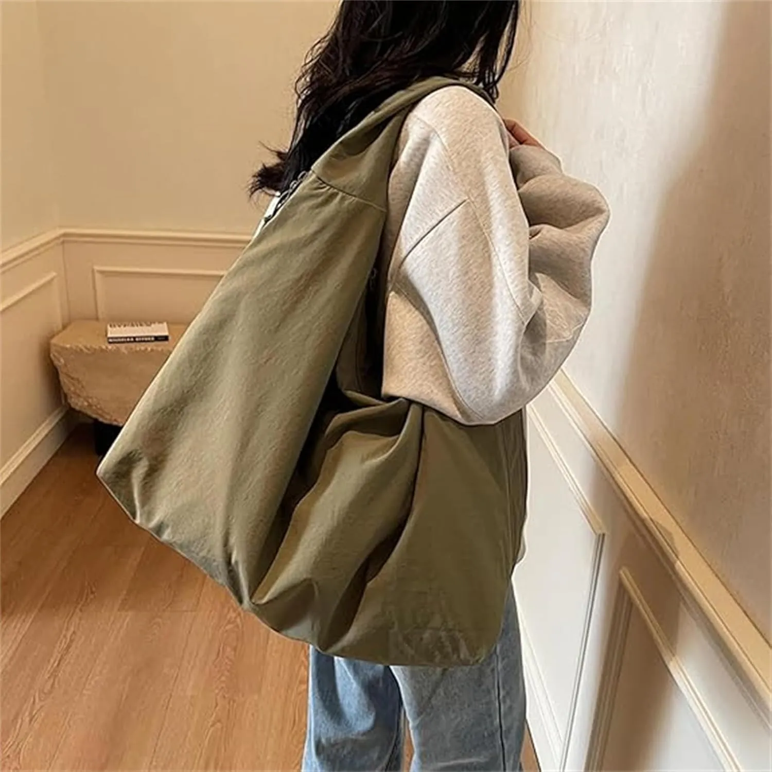 Women's Solid Color Textured Draped Tote Bag, Big Capacity Minimalist Versatile Shoulder Bag,New and Versatile