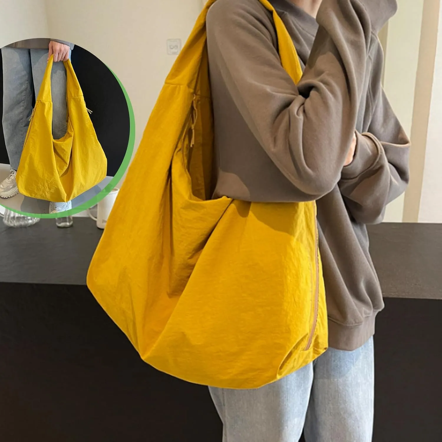 Women's Solid Color Textured Draped Tote Bag, Large Capacity Minimalist Versatile Shoulder Hobo Bag Travel Sport