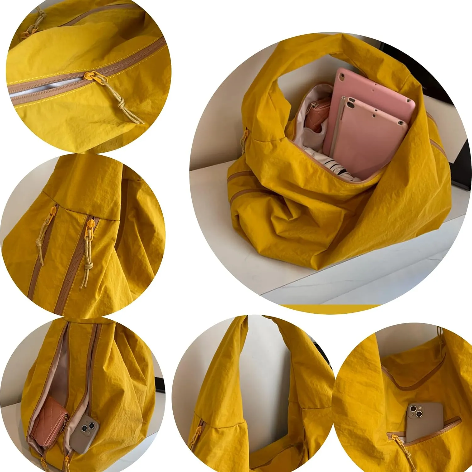 Women's Solid Color Textured Draped Tote Bag, Large Capacity Minimalist Versatile Shoulder Hobo Bag Travel Sport