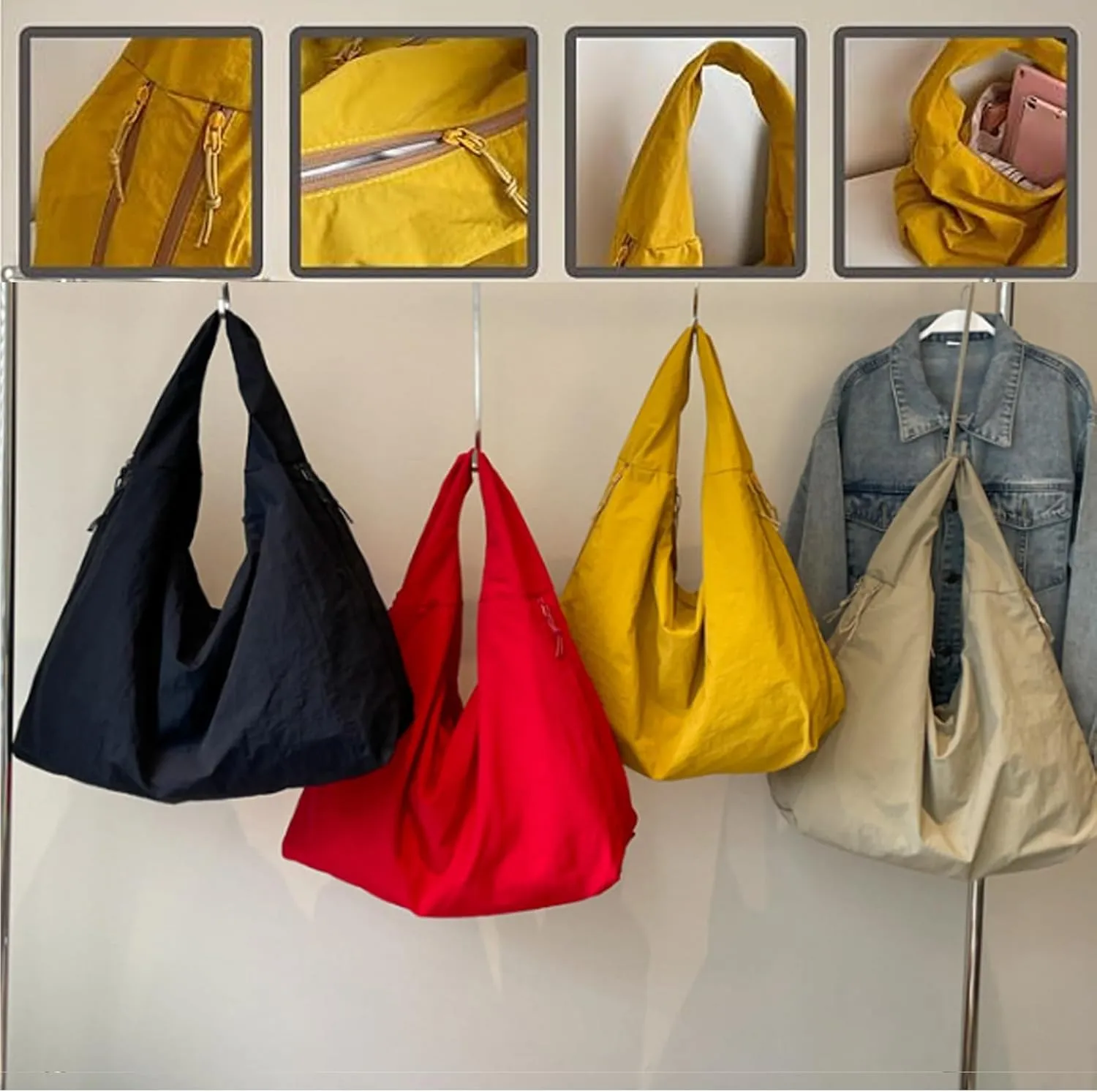 Women's Solid Color Textured Draped Tote Bag, Large Capacity Minimalist Versatile Shoulder Hobo Bag Travel Sport