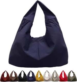 Women's Solid Color Textured Draped Tote Bag, Large Capacity Minimalist Versatile Shoulder Hobo Bag Travel Sport