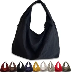 Women's Solid Color Textured Draped Tote Bag Minimalist Versatile Large Capacity Shoulder Hobo Bag Travel Sport