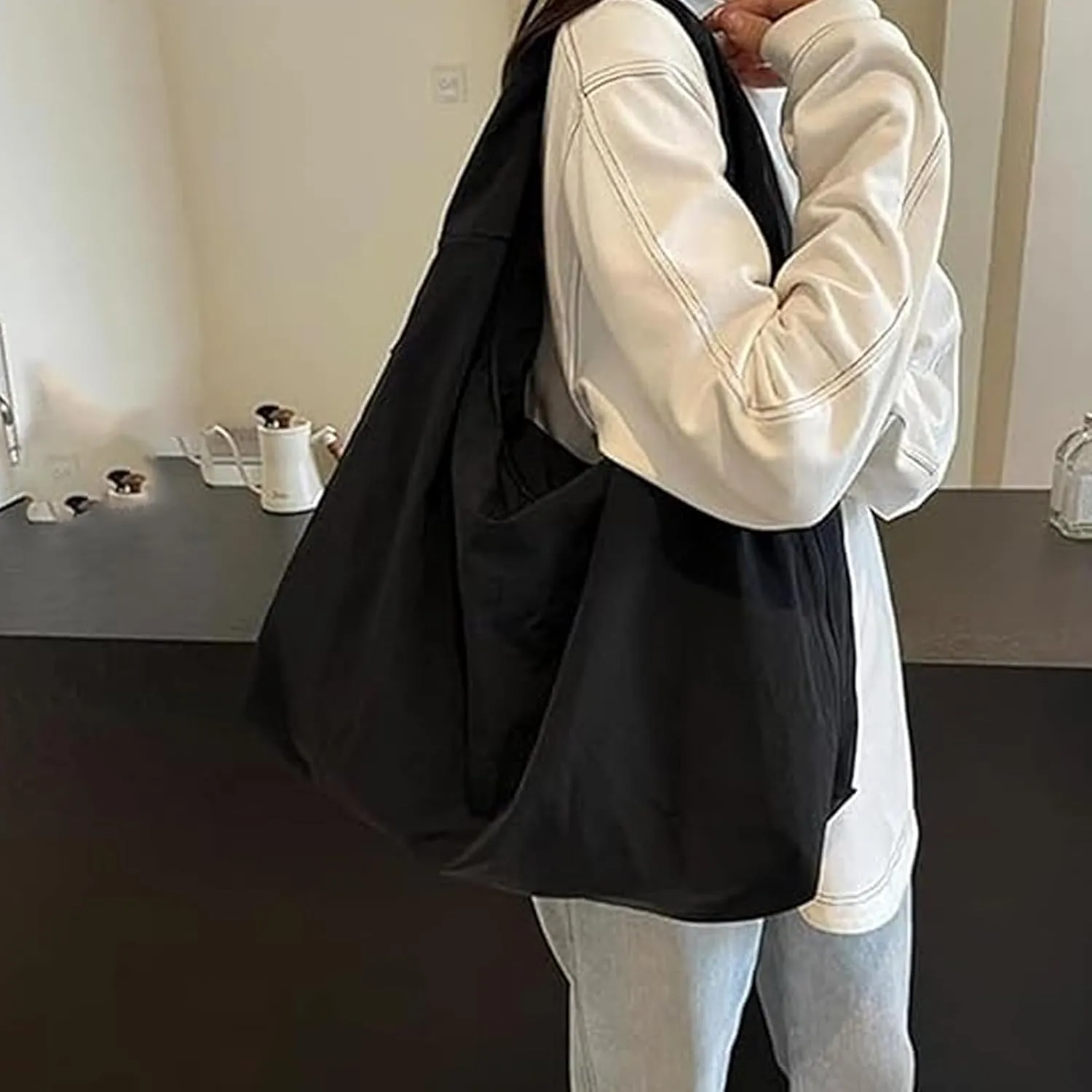 Women's Solid Color Textured Draped Tote Bag Minimalist Versatile Large Capacity Shoulder Hobo Bag Travel Sport
