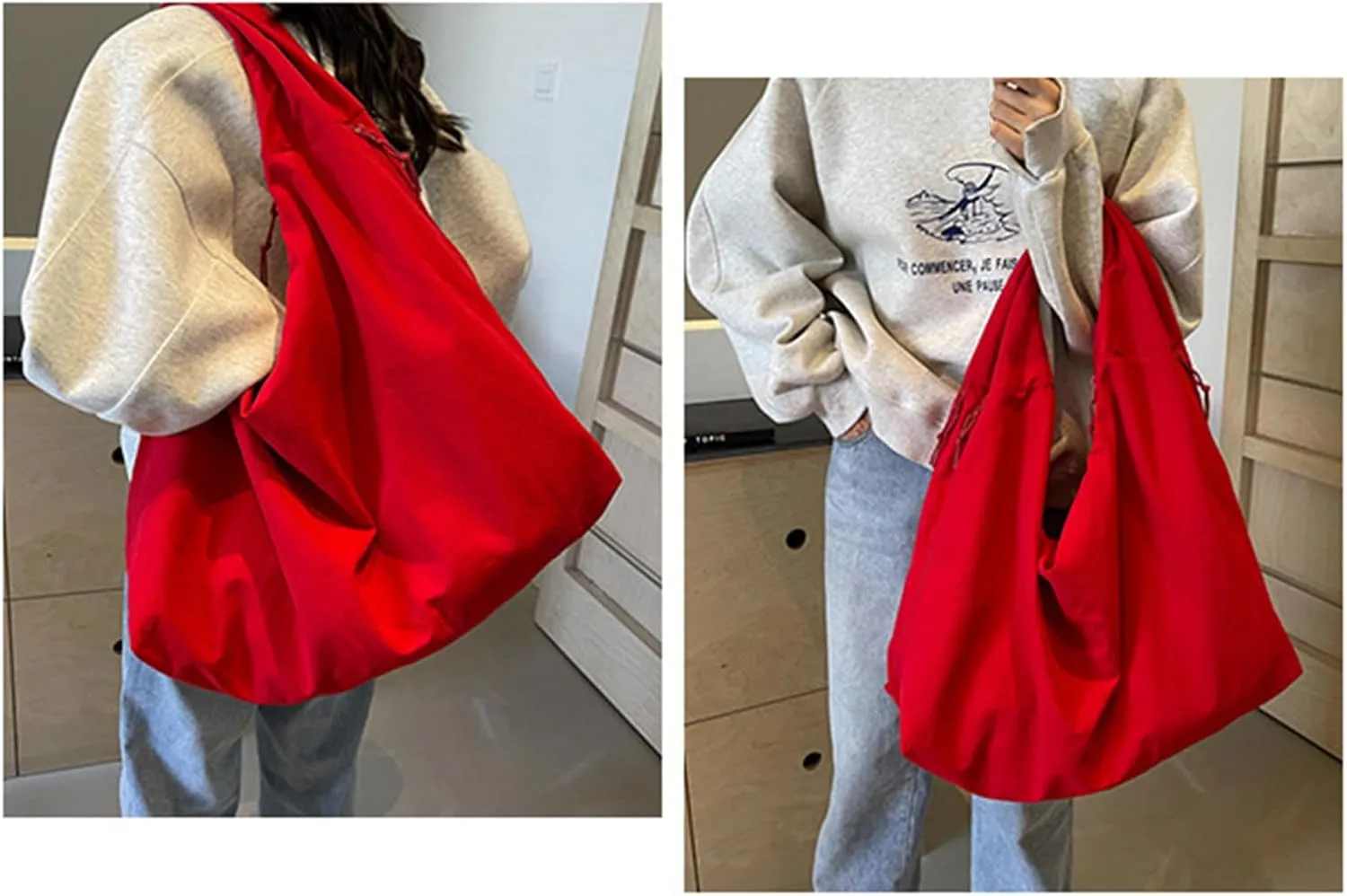 Women's Solid Color Textured Draped Tote Bag, Nylon Tote Bag, Casual Hobo Crossbody Shoulder Bag for Women