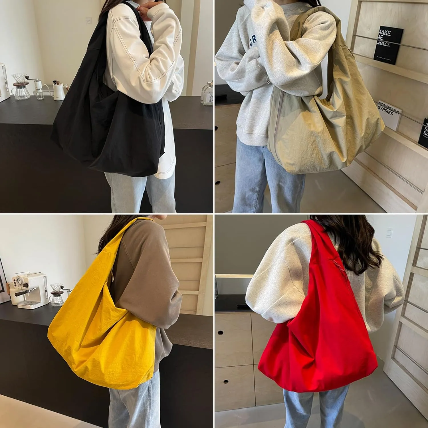 Women's Solid Color Textured Draped Tote Bag, Nylon Tote Bag, Casual Hobo Crossbody Shoulder Bag for Women