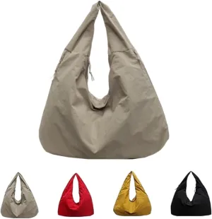 Women's Solid Color Textured Draped Tote Bag, Nylon Tote Bag, Casual Hobo Crossbody Shoulder Bag for Women