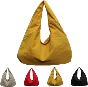 Women's Solid Color Textured Draped Tote Bag, Nylon Tote Bag, Casual Hobo Crossbody Shoulder Bag for Women