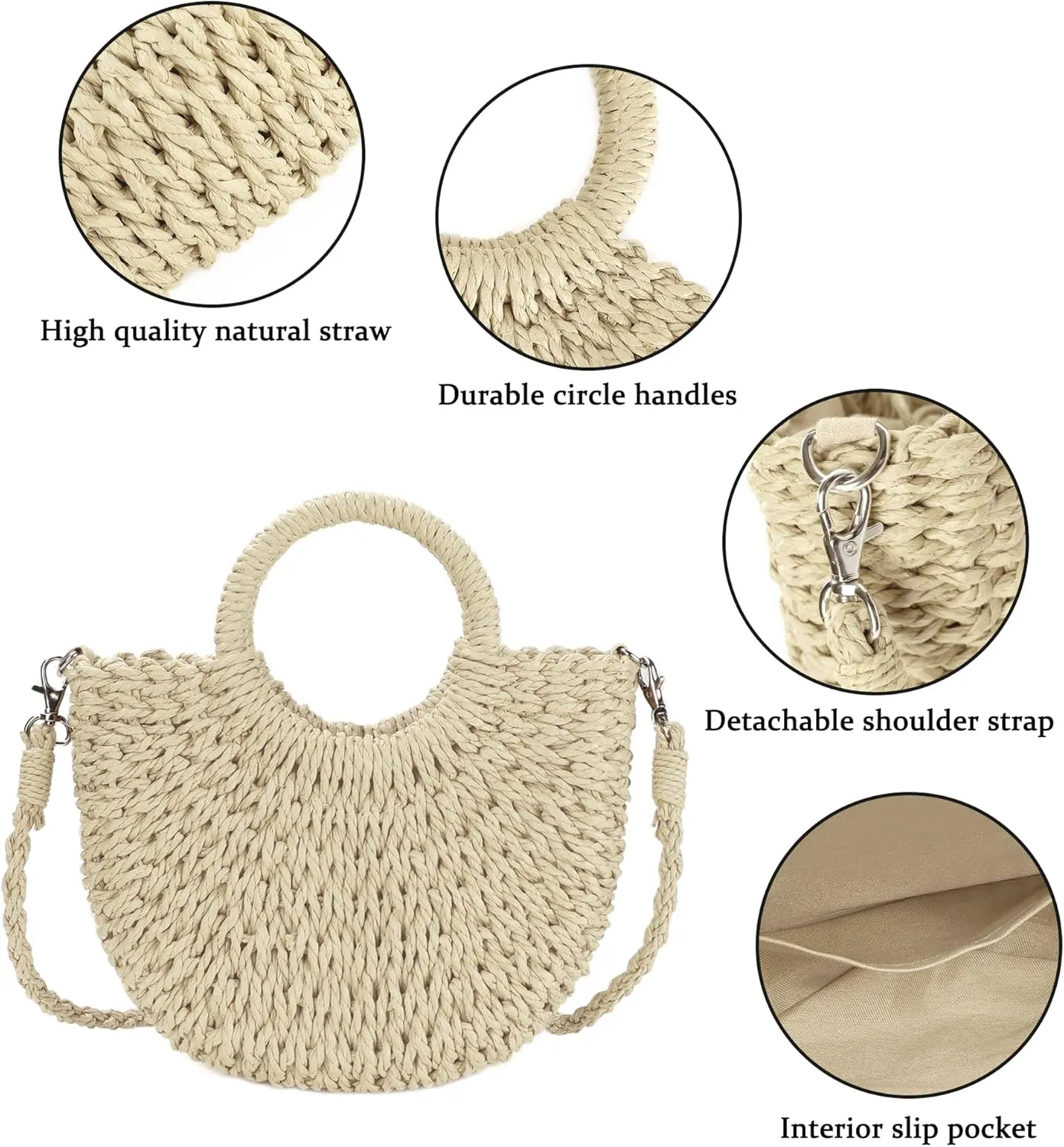 Womens Straw Beach Bag Woven Crossbody Shoulder Bags Top Handle Satchel Handbag Purse for Summer