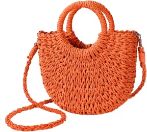 Womens Straw Beach Bag Woven Crossbody Shoulder Bags Top Handle Satchel Handbag Purse for Summer