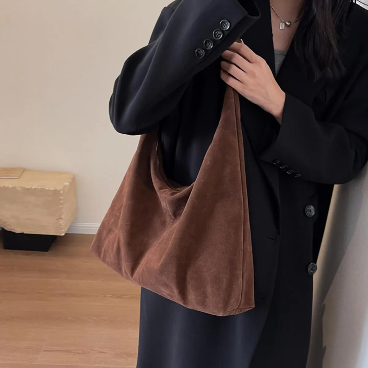 Women's Suede Tote Bag - Slouchy Hobo Handbag for Office & Everyday Use with Accessories