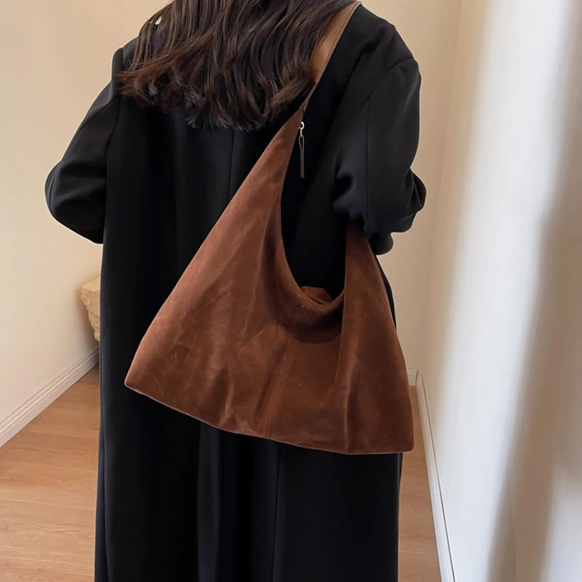 Women's Suede Tote Bag - Slouchy Hobo Handbag for Office & Everyday Use with Accessories