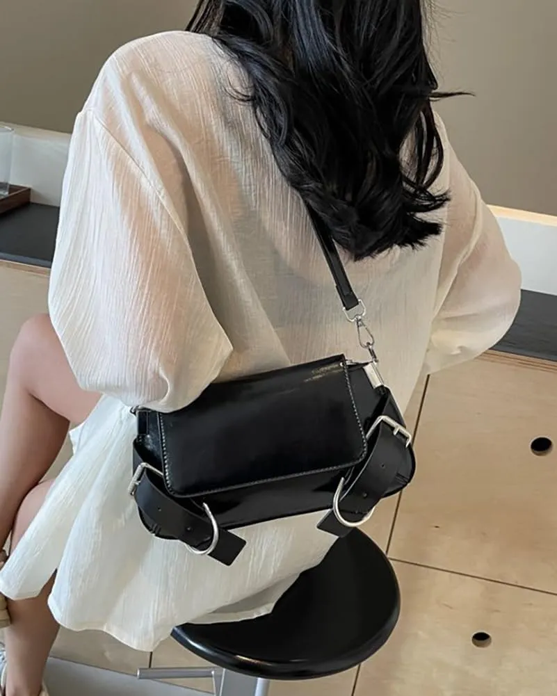 Womens Trendy PU Leather Shoulder Crossbody Bag Small Tote Purse Handbags Y2k Top Handle Satchel with Chain