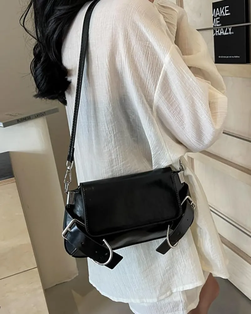 Womens Trendy PU Leather Shoulder Crossbody Bag Small Tote Purse Handbags Y2k Top Handle Satchel with Chain