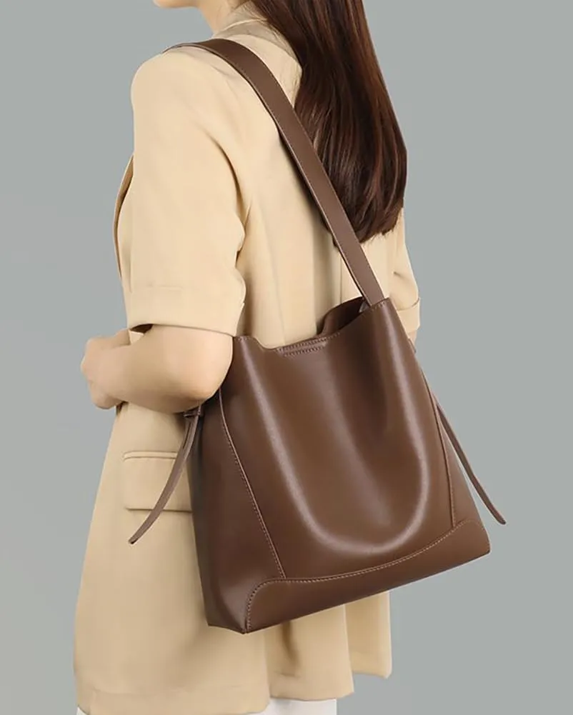 Women's Trendy Tote Bag Vegan Leather Shoulder Crossbody Purse Large Bucket Handbag Soft Top Handle Satchel