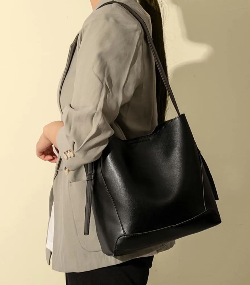 Women's Trendy Tote Bag Vegan Leather Shoulder Crossbody Purse Large Bucket Handbag Soft Top Handle Satchel