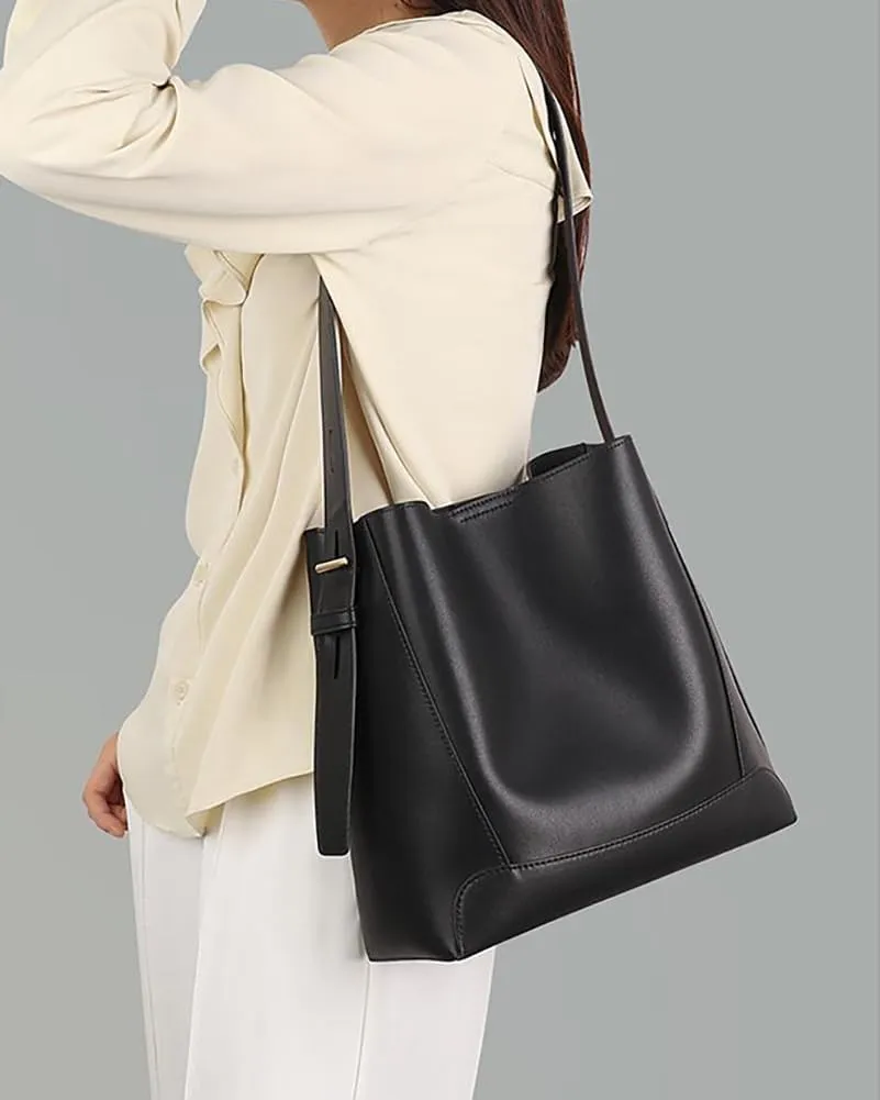 Women's Trendy Tote Bag Vegan Leather Shoulder Crossbody Purse Large Bucket Handbag Soft Top Handle Satchel