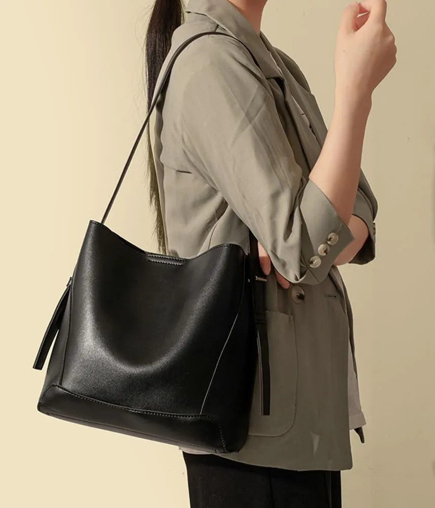 Women's Trendy Tote Bag Vegan Leather Shoulder Crossbody Purse Large Bucket Handbag Soft Top Handle Satchel