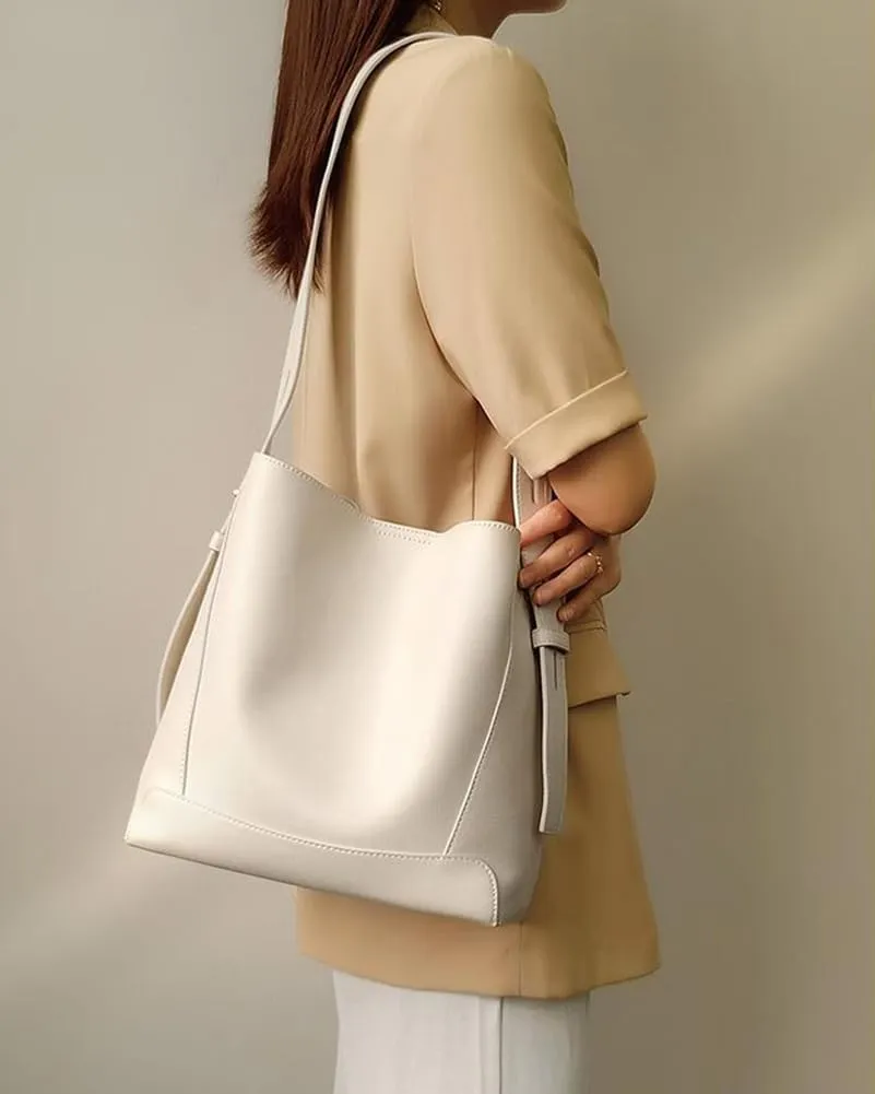 Women's Trendy Tote Bag Vegan Leather Shoulder Crossbody Purse Large Bucket Handbag Soft Top Handle Satchel
