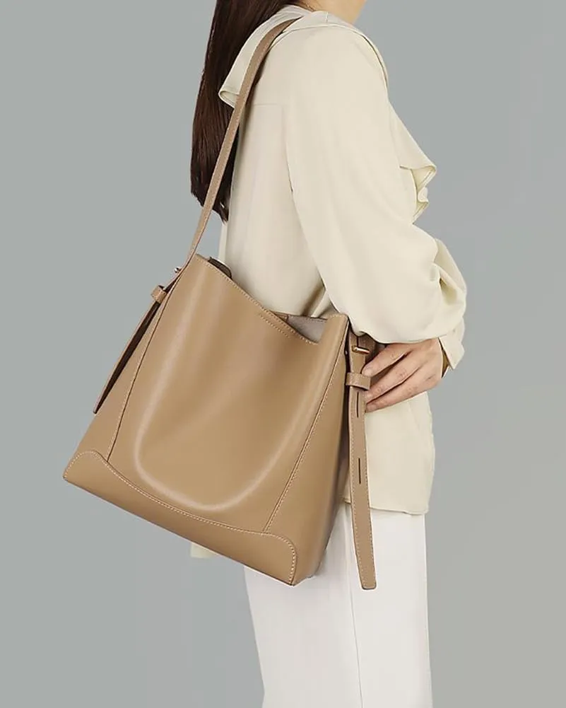 Women's Trendy Tote Bag Vegan Leather Shoulder Crossbody Purse Large Bucket Handbag Soft Top Handle Satchel
