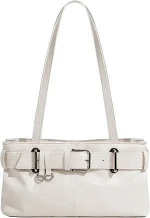Women's Vegan Leather East West Y2K Buckle Belt Satchel Tote Shoulder Bag