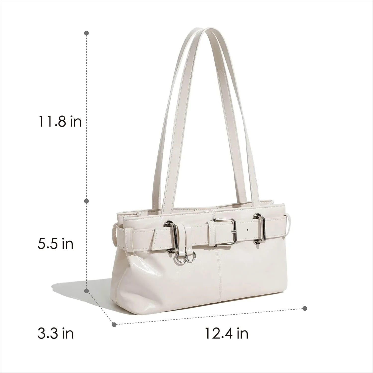 Women's Vegan Leather East West Y2K Buckle Belt Satchel Tote Shoulder Bag