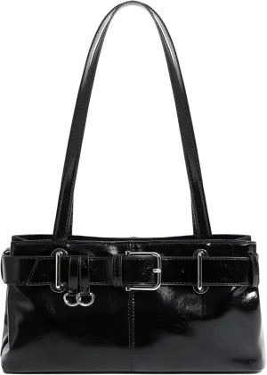 Women's Vegan Leather East West Y2K Buckle Belt Satchel Tote Shoulder Bag