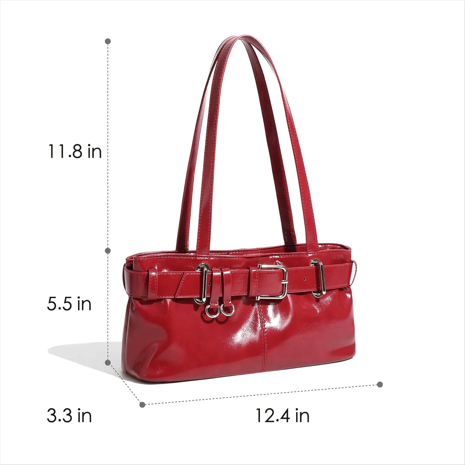 Women's Vegan Leather East West Y2K Buckle Belt Satchel Tote Shoulder Bag