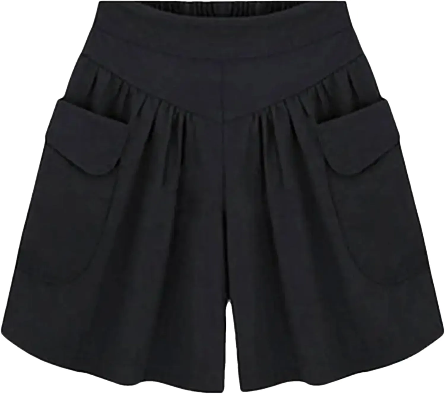 Women's Wide Leg Beach Shorts with Pockets | Elastic Waist Loose Fit Summer Shorts | Plus Size Casual Yoga Running Shorts Black L