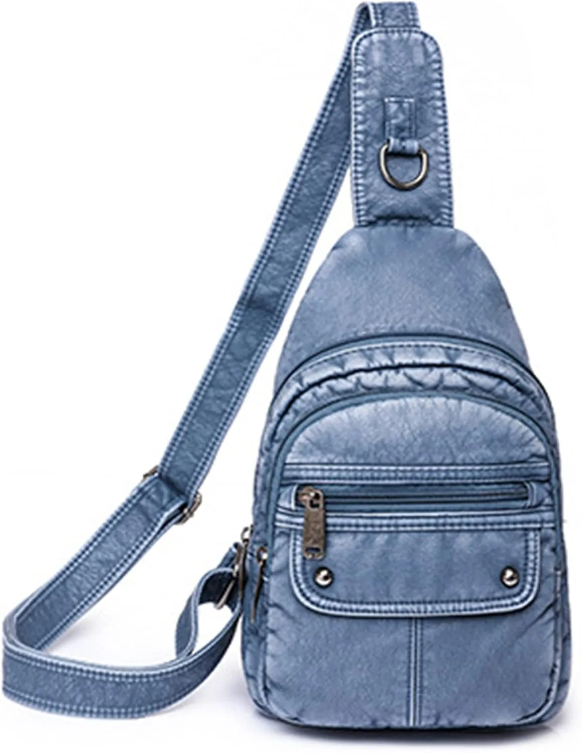 Womens's Vintage Sling Bag for Women Leather Chest Bags Crossbody Daypack Purse Shoulder Backpack Satchel Bag, Blue-2