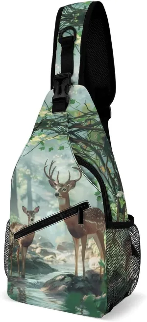 Woodland Deer Crossbody Sling Bag Novelty Chest Bags Shoulder Backpack For Travel Hiking