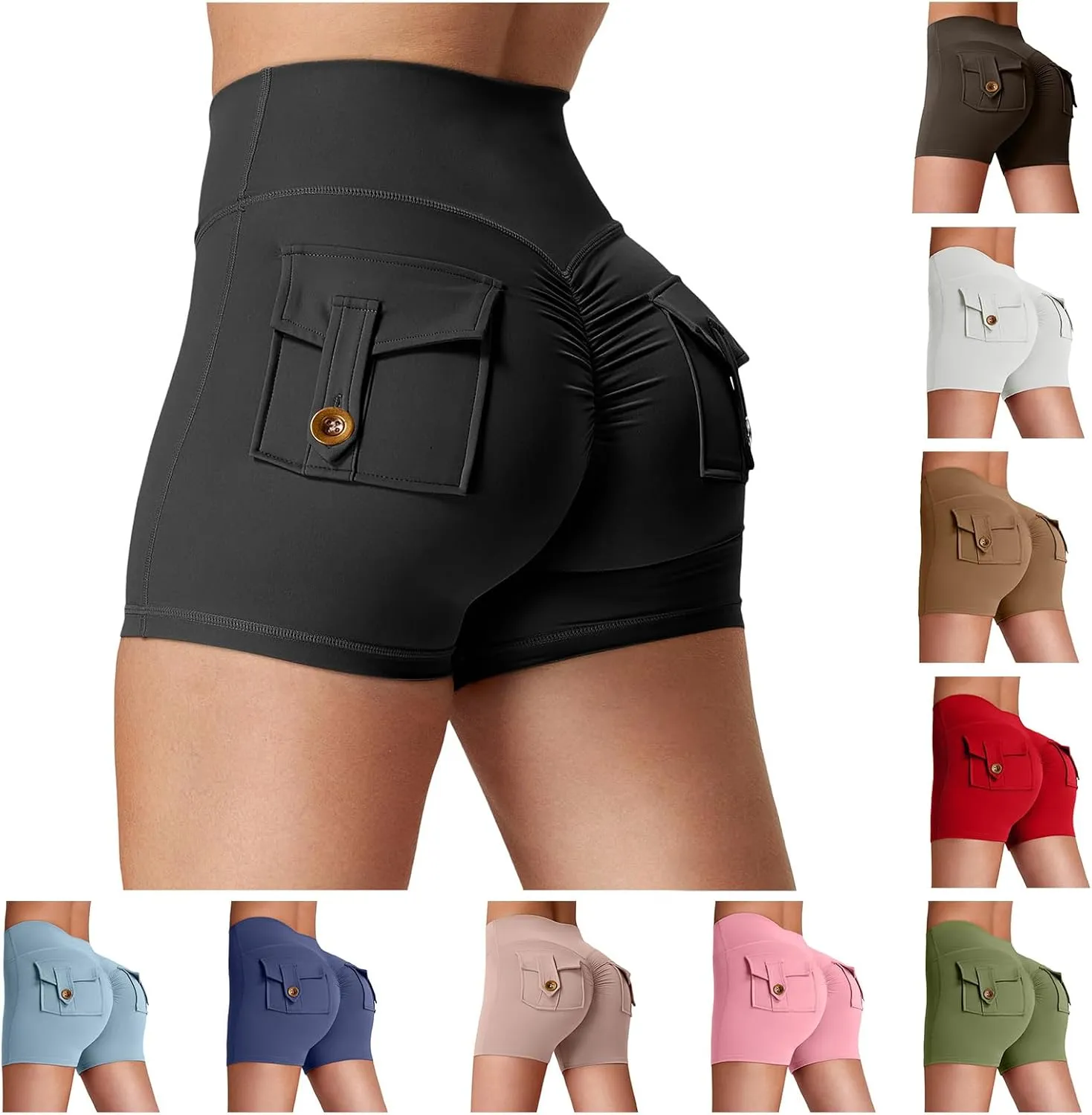 Workout Shorts Women 2025 Fashion Scrunch Butt Workout Cargo Shorts Sexy Butt Lifting High Waisted Yoga Short Pants