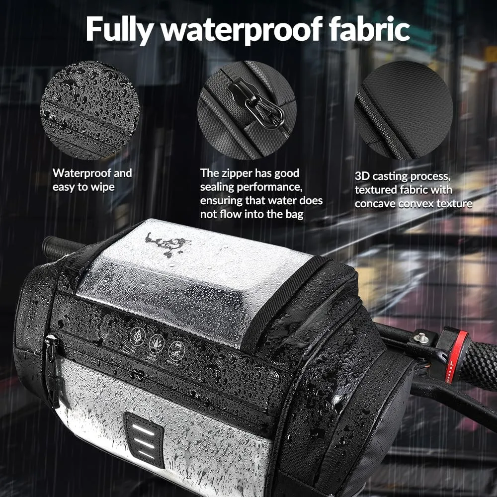 WOTOW Bike Front Handlebar Bag - Large Reflective Bicycle Handlebar Basket Bags Waterproof Storage Pannier for Bike Touchable Transparent Phone Holder Pouch for Men Women Road MTB Outdoor Cycling 4.8L