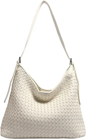 Woven Bags Women Slouchy Underarm Woven Tote Bag Trendy PU Leather Hobo Purse Vintage Shoulder Satchels Handbag for Work