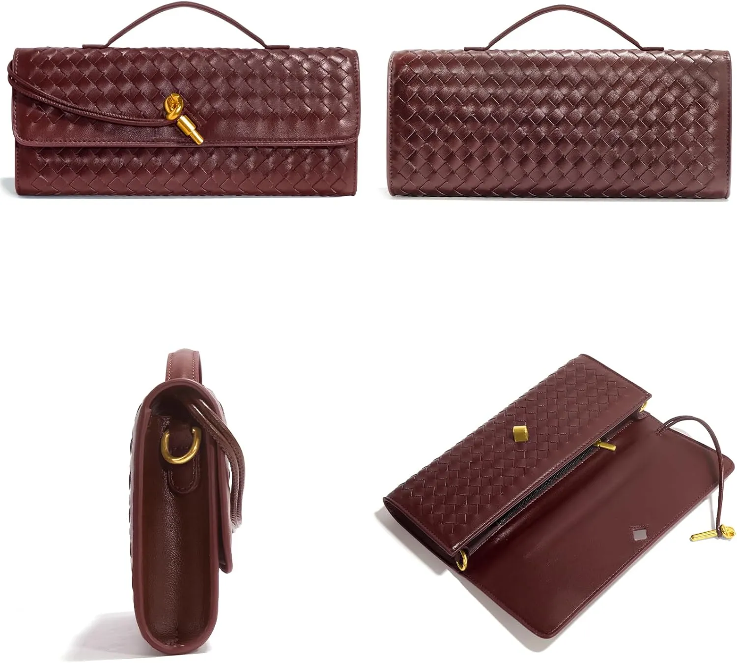 Woven Clutch Purses for Women, Formal Satchel Leather Evening Bag Shoulder Handbag