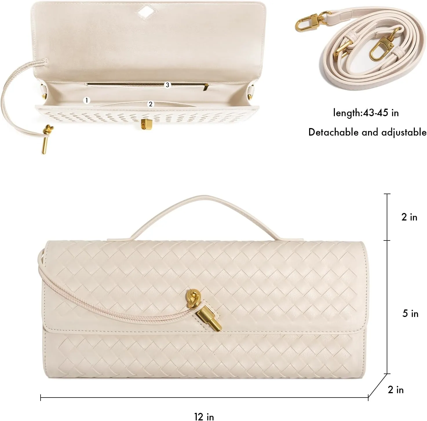 Woven Clutch Purses for Women, Formal Satchel Leather Evening Bag Shoulder Handbag