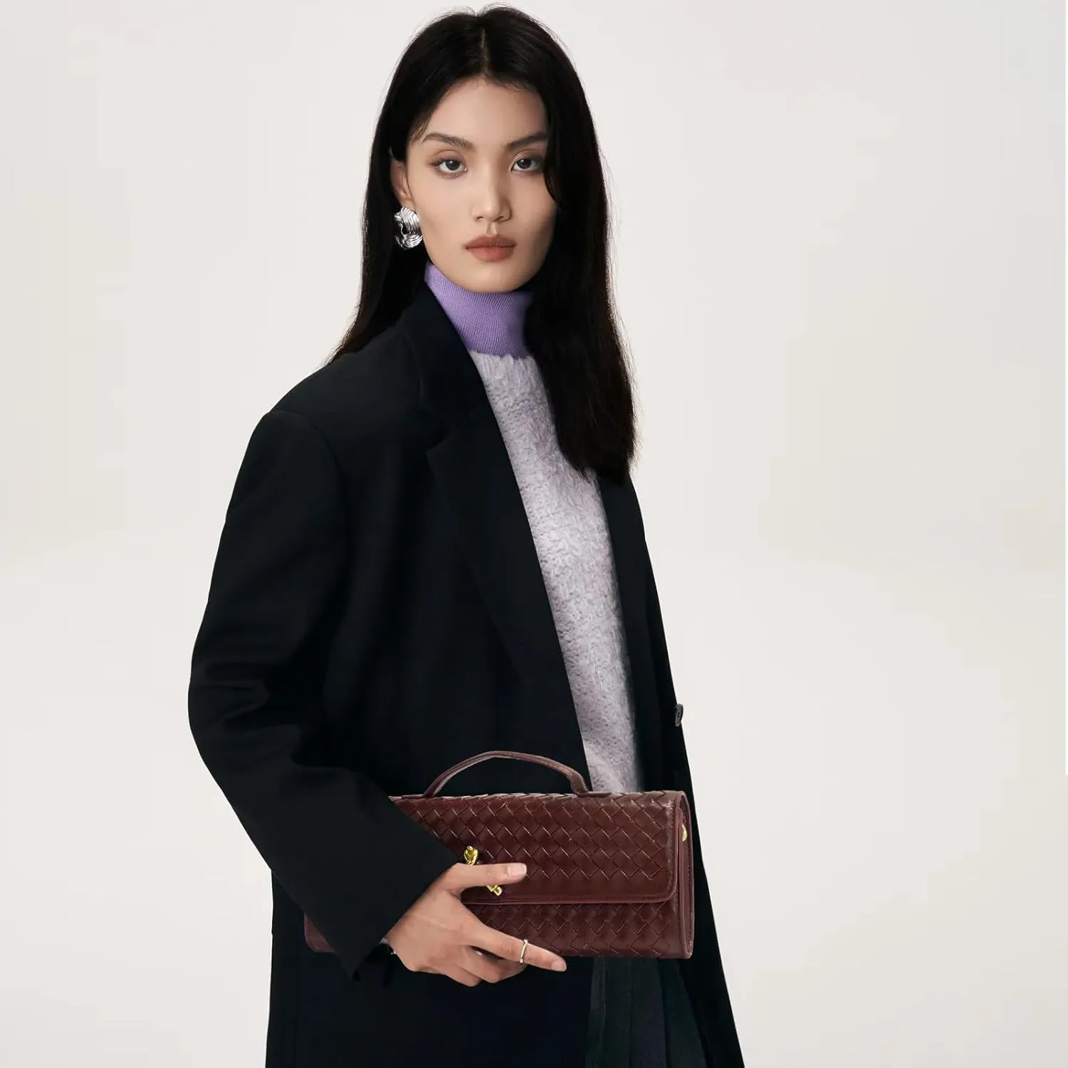 Woven Clutch Purses for Women, Formal Satchel Leather Evening Bag Shoulder Handbag