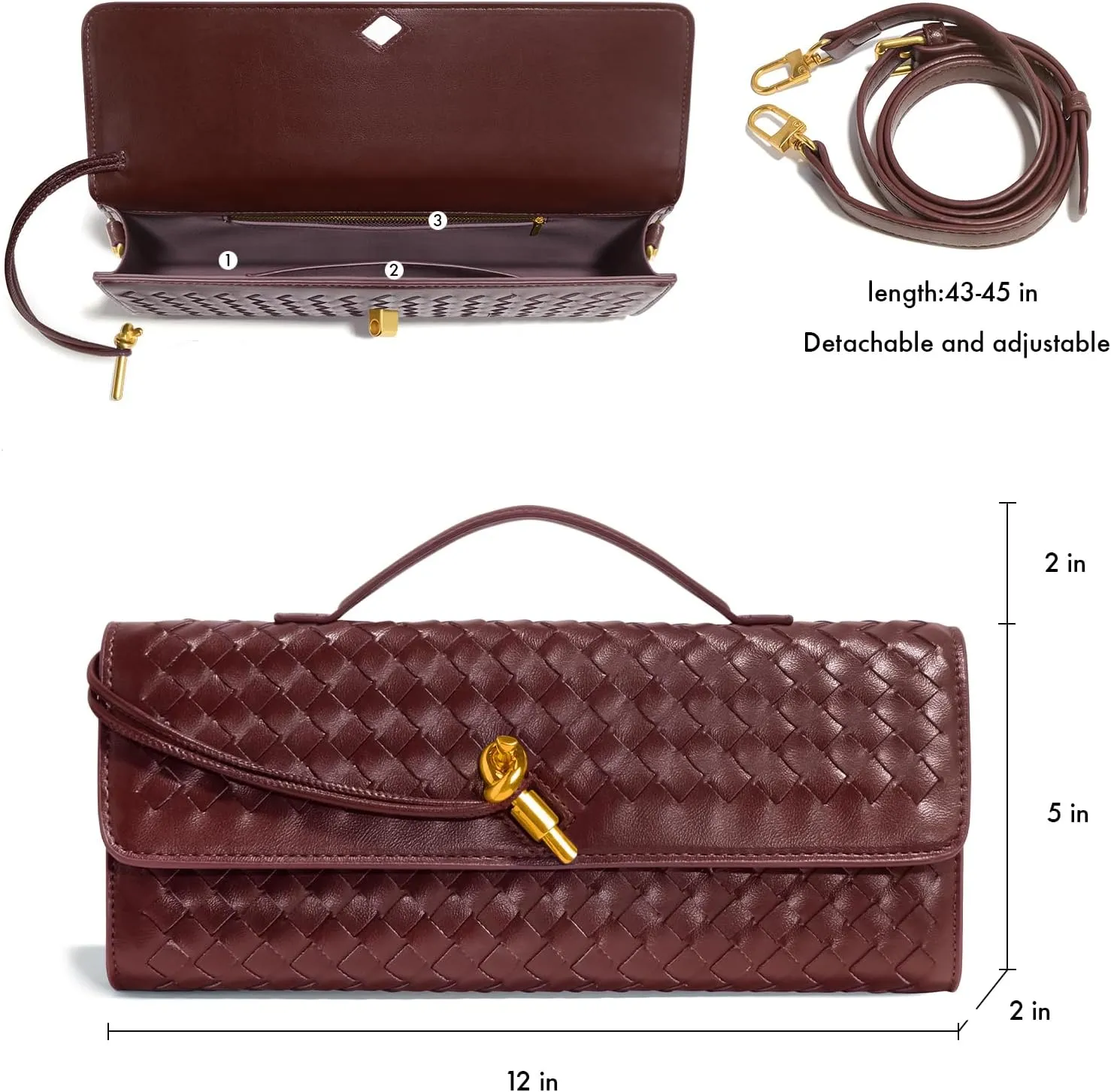Woven Clutch Purses for Women, Formal Satchel Leather Evening Bag Shoulder Handbag