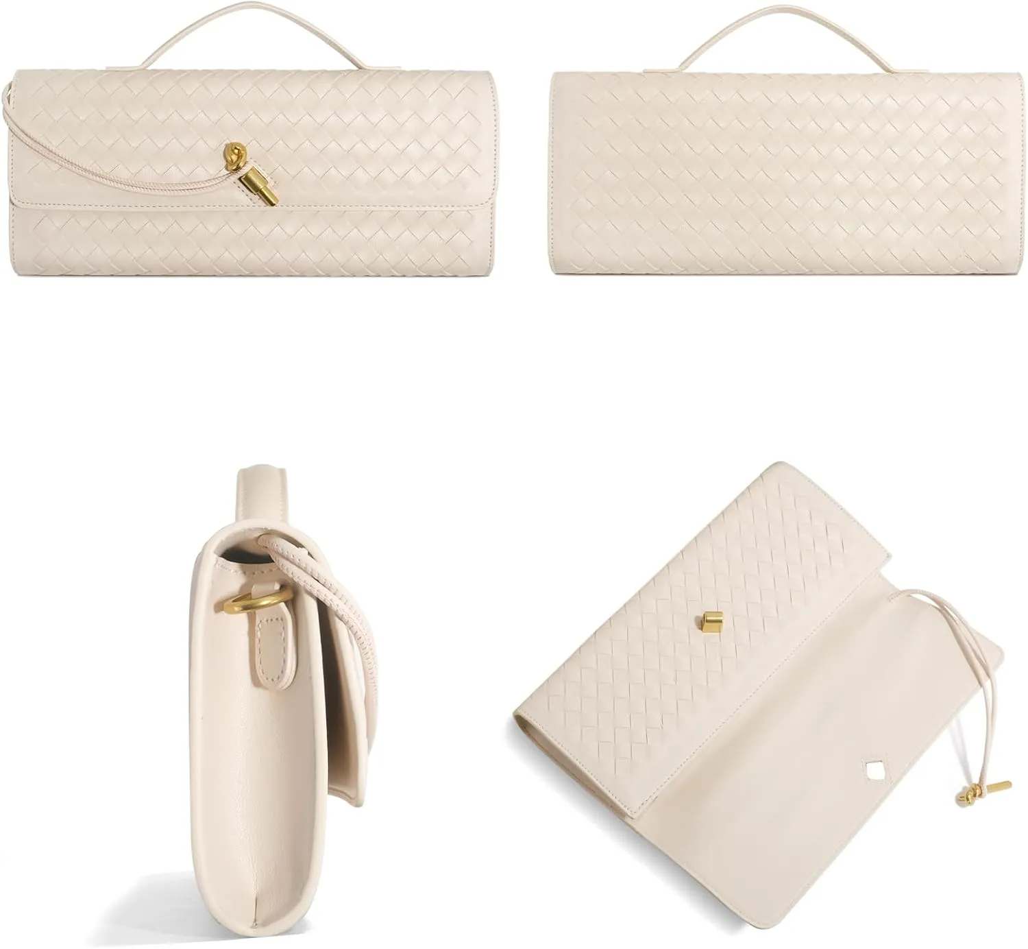 Woven Clutch Purses for Women, Formal Satchel Leather Evening Bag Shoulder Handbag