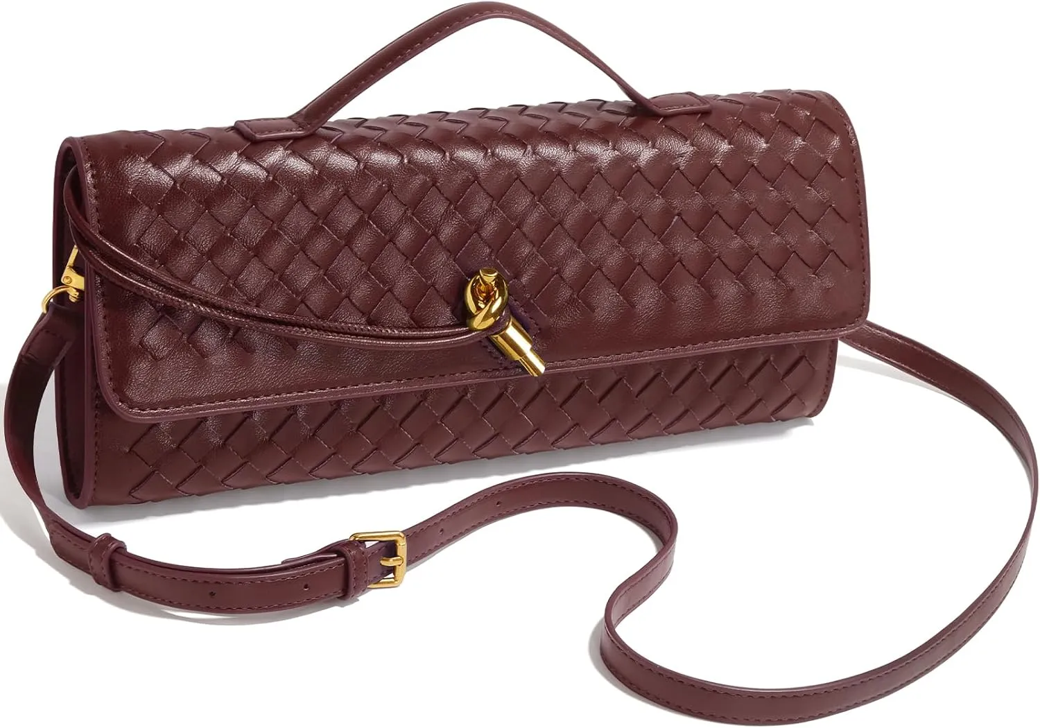 Woven Clutch Purses for Women, Formal Satchel Leather Evening Bag Shoulder Handbag