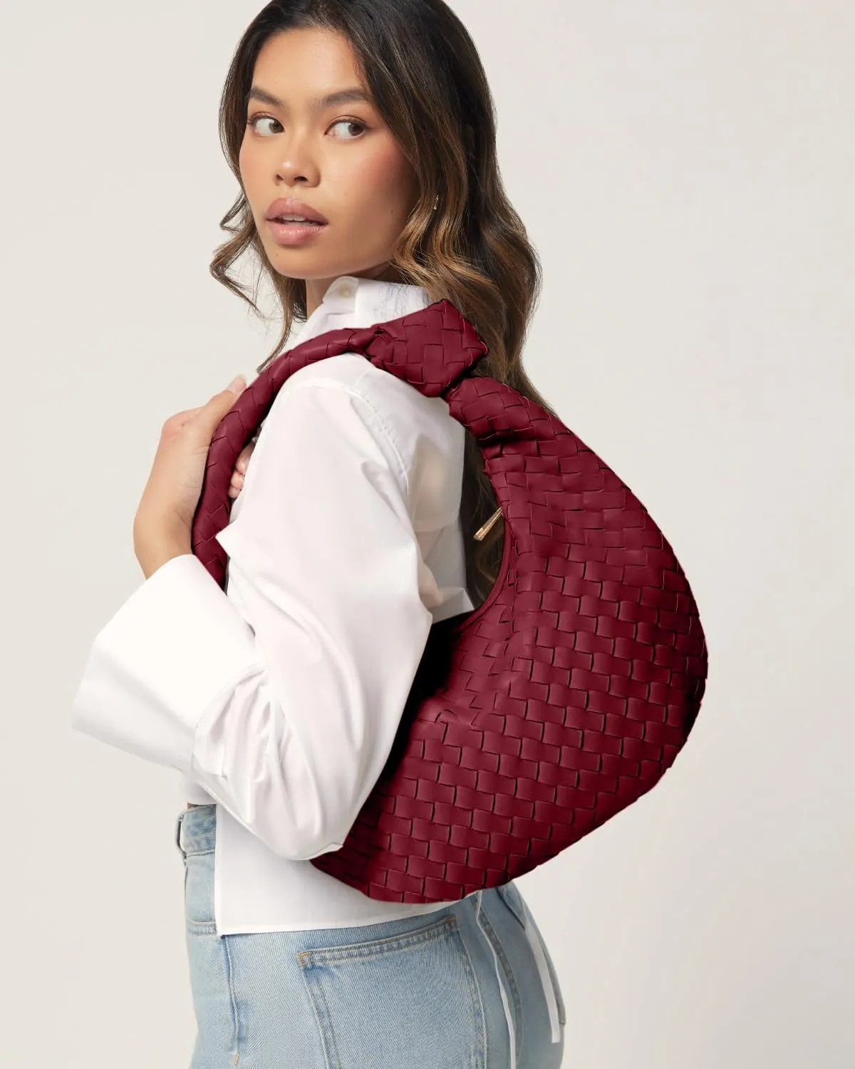 Woven Purse Tote Bag for Women - Large Hobo Bags - Knotted Slouchy Shoulder Handbags - Soft Vegan Leather