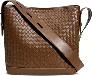 Woven Shoulder Bag For Women Vegan Leather Bucket Bag Large Capacity Tote Bag Trendy Hobo Handbag Purse