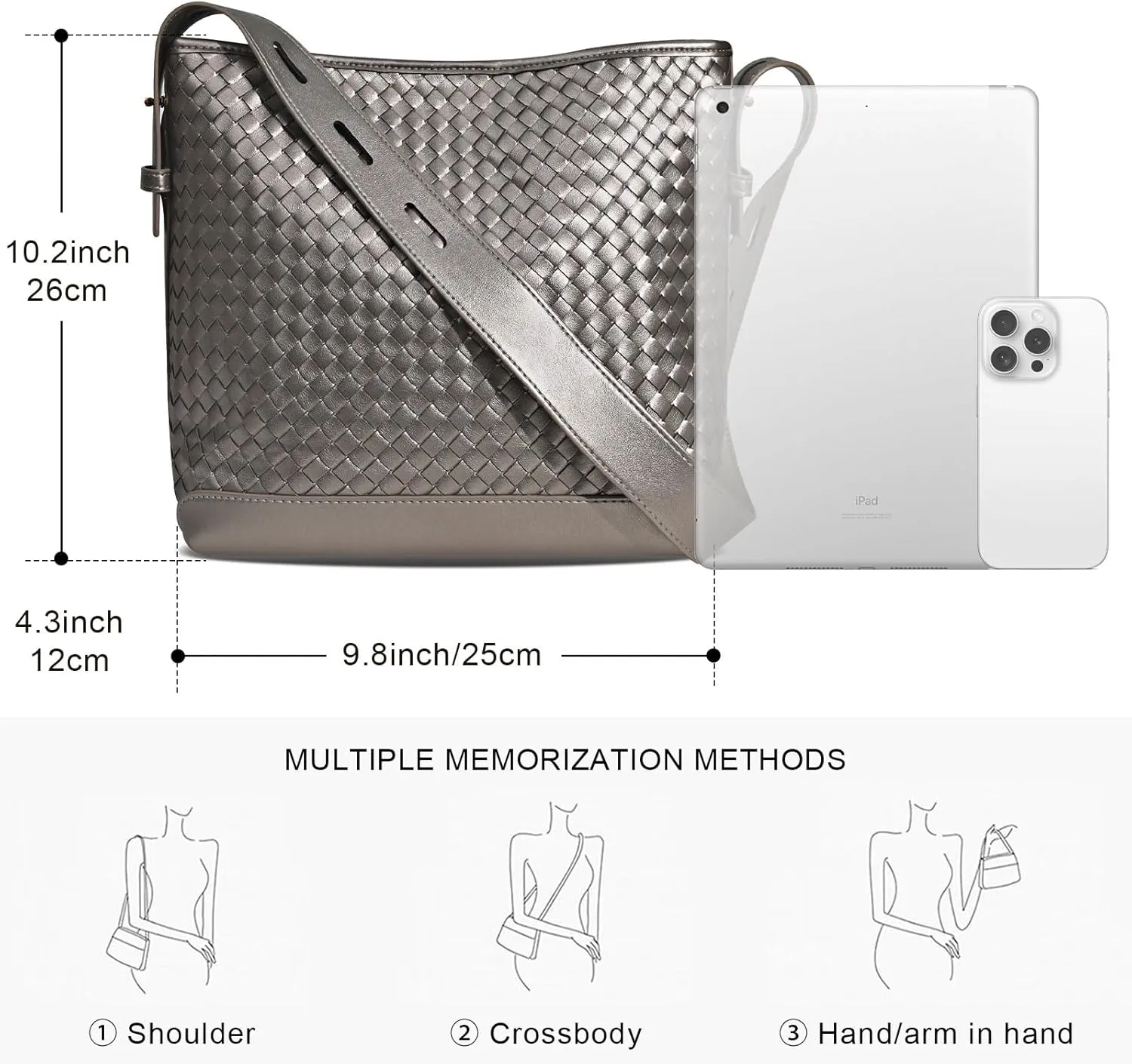 Woven Shoulder Bag For Women Vegan Leather Bucket Bag Large Capacity Tote Bag Trendy Hobo Handbag Purse