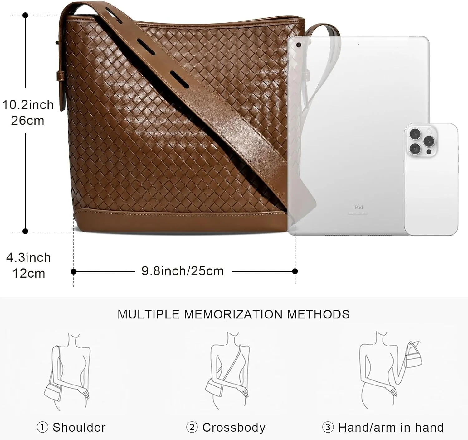 Woven Shoulder Bag For Women Vegan Leather Bucket Bag Large Capacity Tote Bag Trendy Hobo Handbag Purse